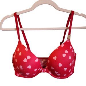 Victoria's Secret Pink 34D Red Hearts Wear Everywhere Front Close Push Up NEW